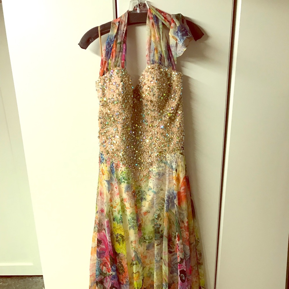 Jovani Beaded Watercolor Evening Gown